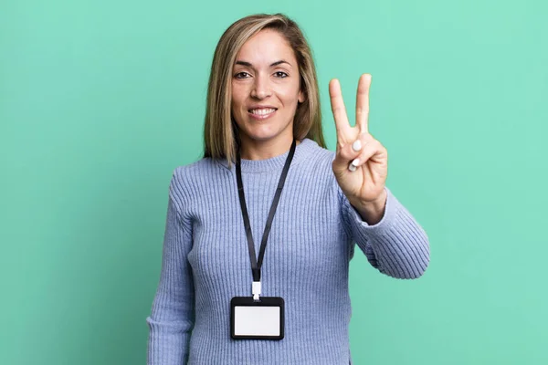 Pretty Blonde Woman Smiling Looking Friendly Showing Number Two Blank — Stockfoto