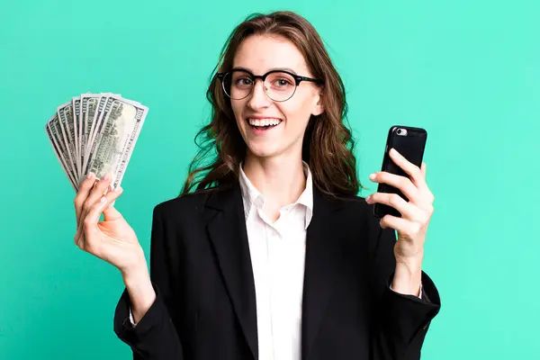 Junge Hübsche Geschäftsfrau Mit Dollarnoten — Stockfoto