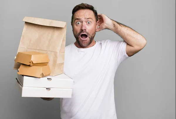 Middle Age Man Feeling Stressed Anxious Scared Hands Head Delivery — Stock Photo, Image
