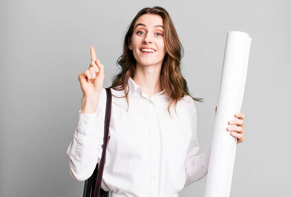 Young Pretty Woman Feeling Happy Excited Genius Realizing Idea Architect — Stock Photo, Image