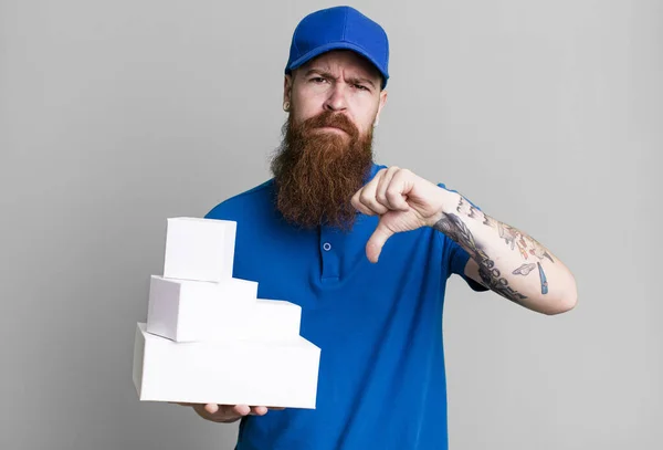 Young Adult Red Hair Bearded Cool Delivery Man Boxes — Stock Photo, Image