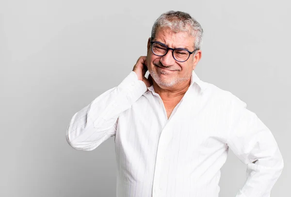 Middle Age Senior Man Feeling Stressed Frustrated Tired Rubbing Painful — Stock Photo, Image