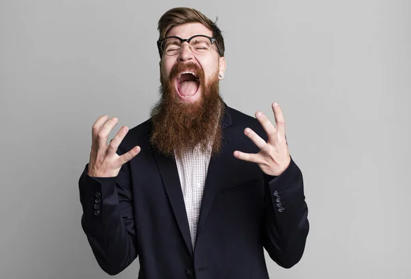 Homem Barba Longa Olhar Desesperado Frustrado Estressado Conceito Negócio — Fotografia de Stock