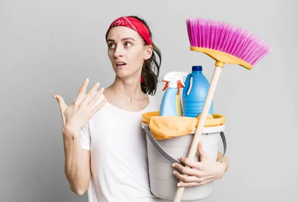 Young Pretty Woman Feeling Stressed Anxious Tired Frustrated Housekeeper Concept — Stock Photo, Image