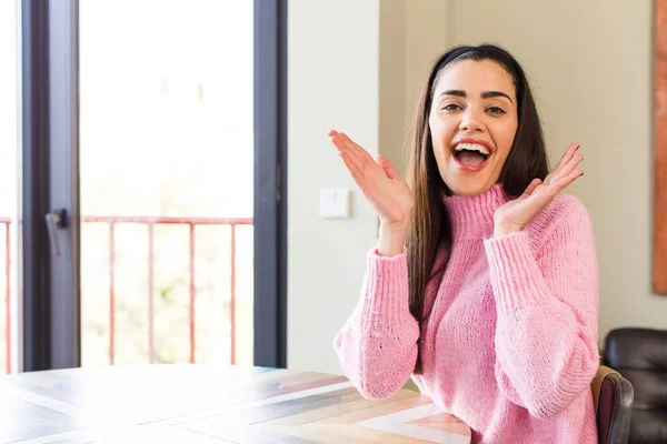 Pretty Caucasian Woman Looking Happy Excited Shocked Unexpected Surprise Both — Stockfoto