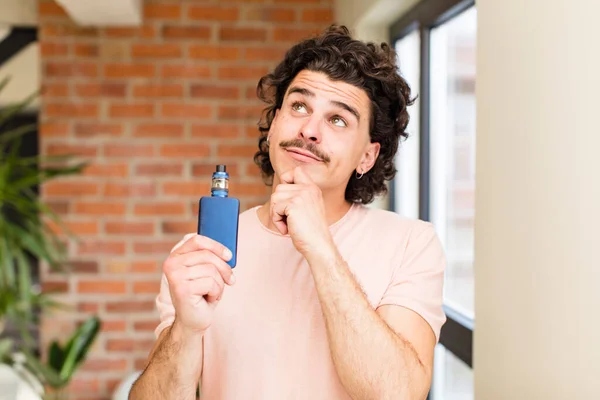 Young Handsome Man Vaper Home Interior — Stock Photo, Image