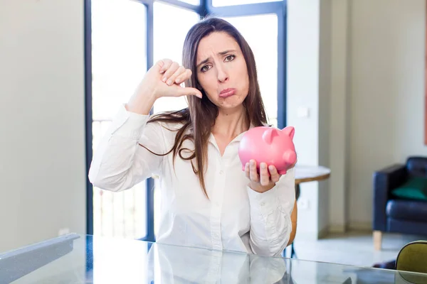 Young Adult Pretty Woman Piggy Bank Money Savings Concept — Stockfoto