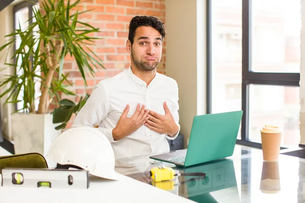 Young Hispanic Man Goofy Crazy Surprised Expression Puffing Cheeks Feeling — Stock Photo, Image