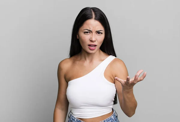 Pretty Latin Woman Looking Angry Annoyed Frustrated Screaming Wtf Whats — 图库照片