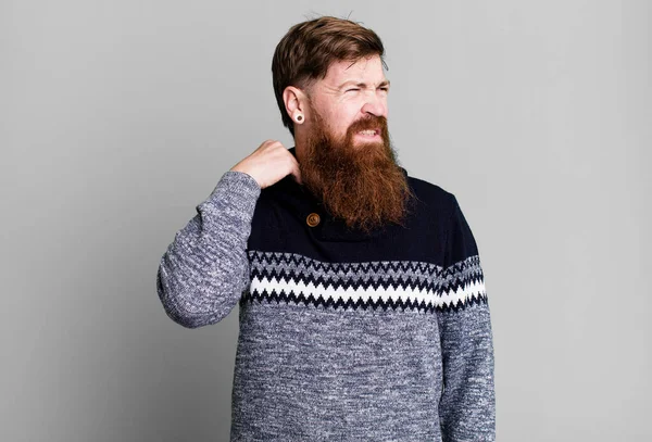 Long Beard Red Hair Man Feeling Stressed Anxious Tired Frustrated — Stock Photo, Image