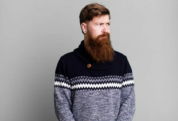 Long Beard Red Hair Man Feeling Sad Upset Angry Looking — Stock Photo, Image