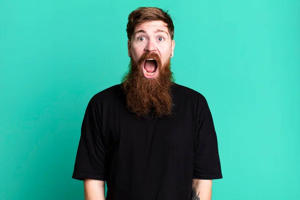 Langer Bart Und Rotes Haar Mann Sieht Sehr Schockiert Oder — Stockfoto