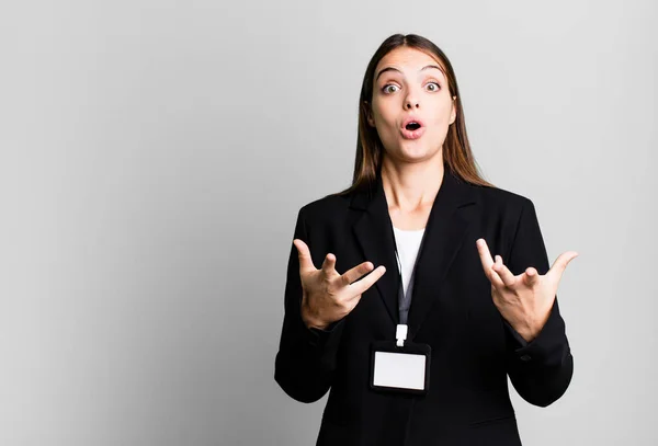 Young Pretty Woman Feeling Extremely Shocked Surprised Businesswoman Concept — Stockfoto