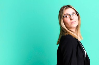 young pretty woman with a copy space to the side