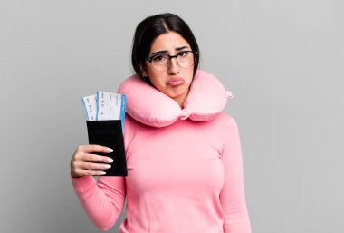 feeling sad and whiney with an unhappy look and crying. flight passenger concept