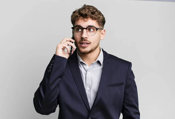 Young Adult Caucasian Businessman Smartphone — Stockfoto