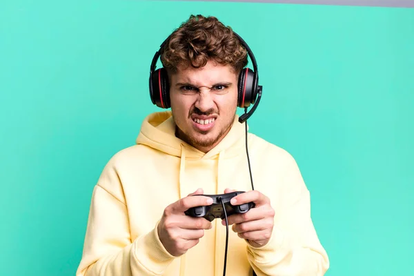 Young Adult Caucasian Man Headset Controller Gamer Concept — Stock Photo, Image