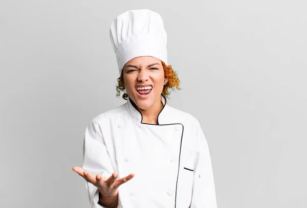 Red Hair Pretty Woman Looking Angry Annoyed Frustrated Chef Concept — Stock Photo, Image