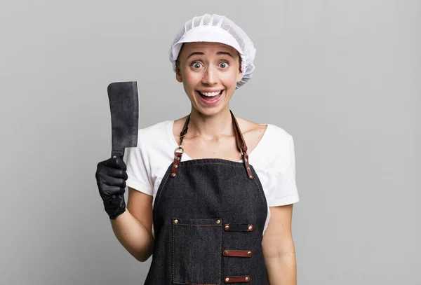Looking Happy Pleasantly Surprised Butcher Concept — Stock Photo, Image