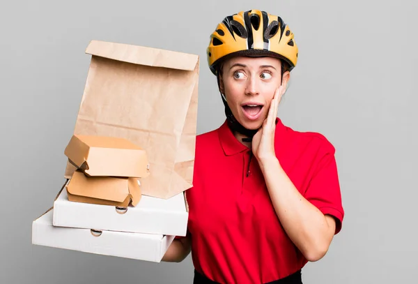 Feeling Happy Excited Surprised Fast Food Delivery Take Away — Fotografia de Stock
