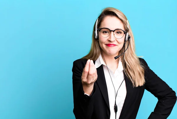 Making Capice Money Gesture Telling You Pay Telemarketer Concept — Stockfoto