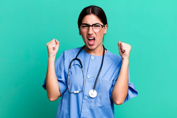 Shouting Aggressively Angry Expression Nurse Concept — Stock Photo, Image