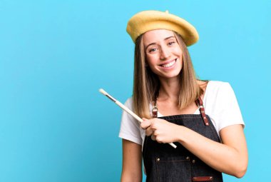 prety caucasian woman with a copy space. painter artist concept