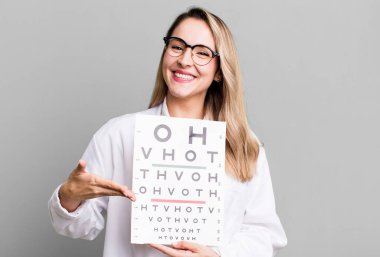 pretty blonde woman with a optical vision test