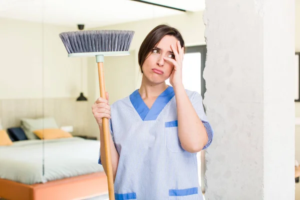 Young Pretty Woman Feeling Bored Frustrated Sleepy Tiresome Housekeeper Concept — Fotografia de Stock