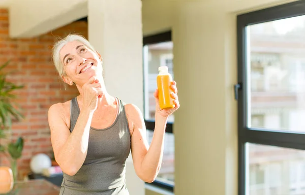 Pretty Senior Woman Smiling Happy Confident Expression Hand Chin Fitness — Stock Photo, Image