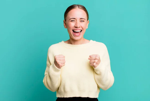Shouting Triumphantly Laughing Feeling Happy Excited While Celebrating Success — Stock Photo, Image