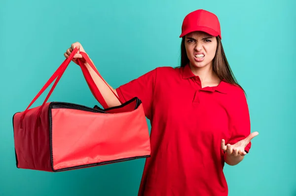 Young Pretty Woman Looking Angry Annoyed Frustrated Pizza Delivery Concept —  Fotos de Stock