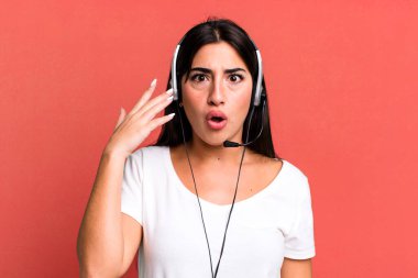 looking surprised, realizing a new thought, idea or concept. telemarketer concept