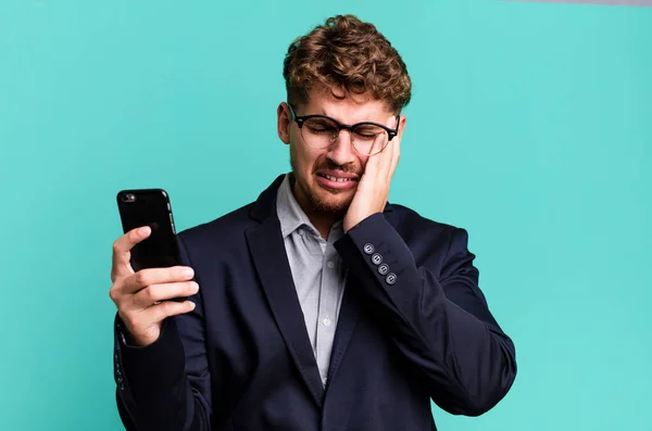Young Adult Caucasian Businessman Smartphone — Fotografia de Stock