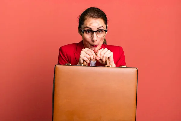Young Adult Pretty Businesswoman Suitcase — Stockfoto
