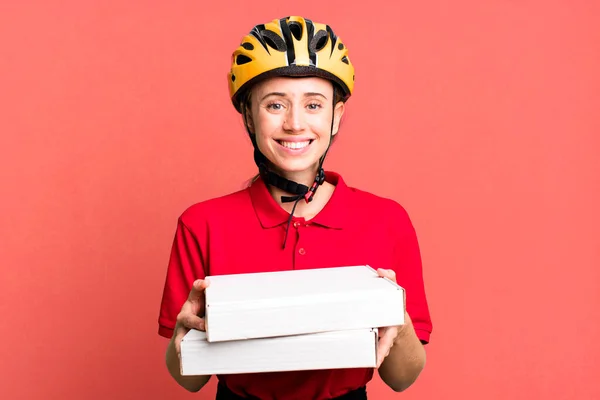 Pizza Delivery Pretty Blonde Woman — Stok fotoğraf