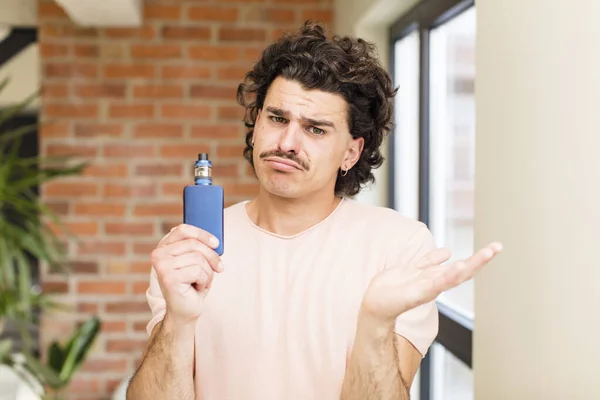 Young Handsome Man Vaper Home Interior — Stock Photo, Image