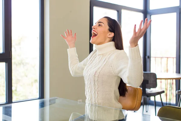 Pretty Caucasian Woman Feeling Happy Amazed Lucky Surprised Celebrating Victory — Stockfoto