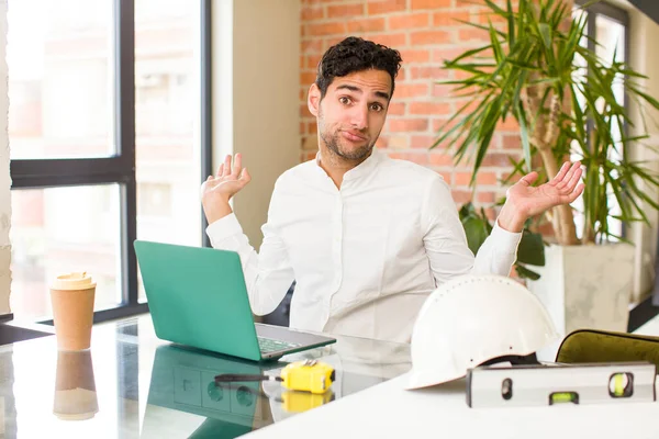 Young Hispanic Man Feeling Clueless Confused Having Idea Absolutely Puzzled — Stock Photo, Image