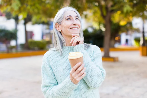Pretty Senior Woman Smiling Happy Confident Expression Hand Chin Take — Stock Photo, Image