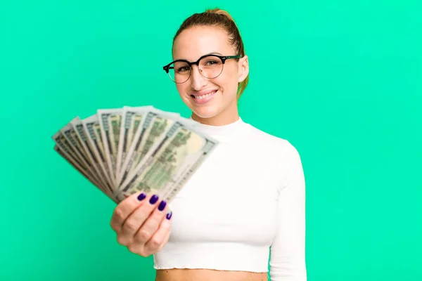 Mladá Hezká Žena Dolarovými Bankovkami — Stock fotografie