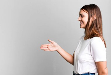 young pretty woman with a copy space to the side