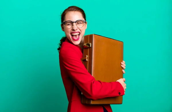 Young Adult Pretty Businesswoman Suitcase — Foto de Stock
