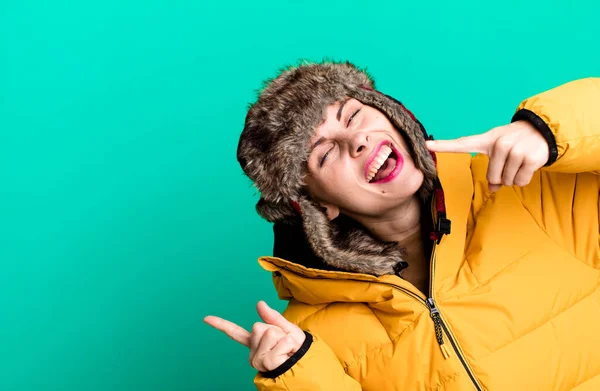 Young Adult Pretty Woman Wearing Anorak Winter Hat — Photo