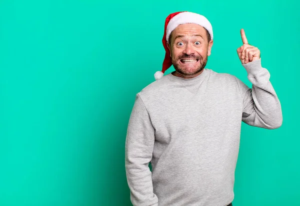 Middle Age Man Feeling Happy Excited Genius Realizing Idea Christmas — Stock Photo, Image