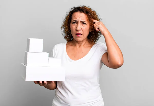 Pretty Middle Age Woman Feeling Confused Puzzled Showing You Insane — Stock Photo, Image