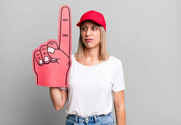 Pretty Blonde Woman Feeling Sad Upset Angry Looking Side Number — Stock Photo, Image