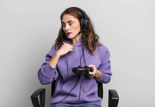 Hispanic Pretty Woman Feeling Stressed Anxious Tired Frustrated Gamer Concept — Foto Stock