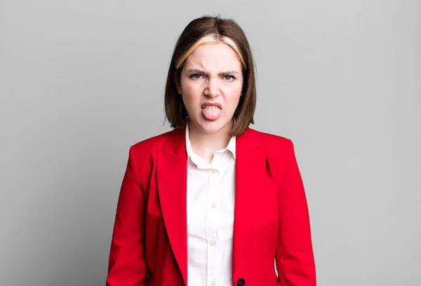 Young Pretty Woman Feeling Disgusted Irritated Tongue Out Business Concept — Stock Photo, Image