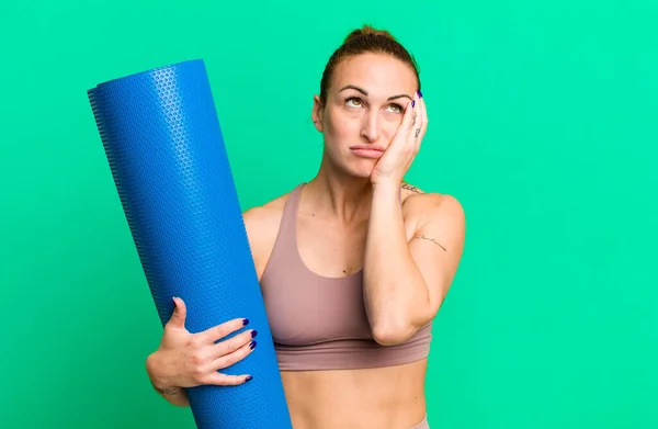 Young Pretty Woman Feeling Bored Frustrated Sleepy Tiresome Fitness Yoga — Stockfoto